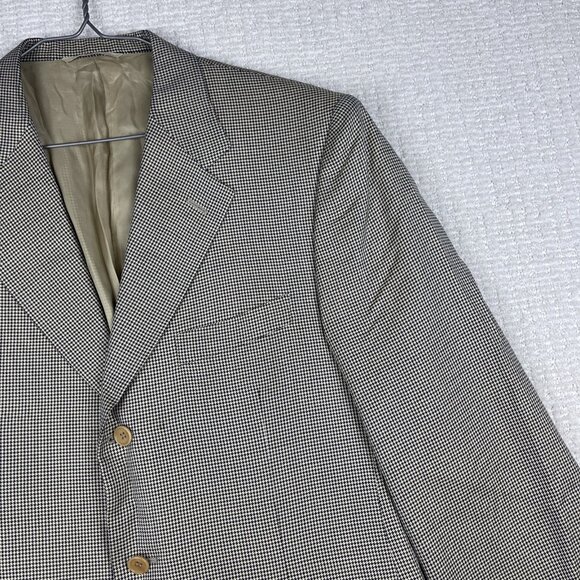 CANALI Light Beige Houndstooth Silk / Wool Blazer Jacket Italy Made Men 50R Read - Picture 3 of 16